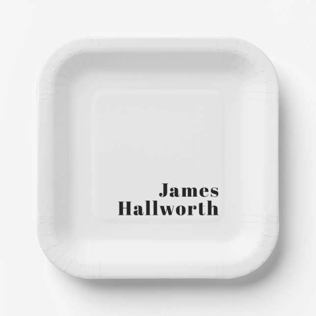 Retro Modern Minimal Name or Business Template Paper Plates (Front)