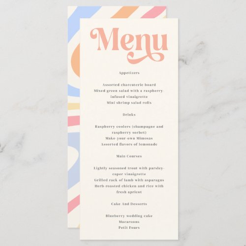 Retro Modern Minimalist Pastel Summer Wedding Menu