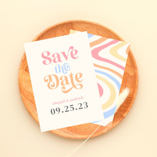 Retro Modern Minimalist Pastel Summer Wedding Save The Date