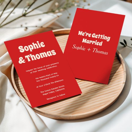 Retro Modern Minimalist Red Wedding Invitation