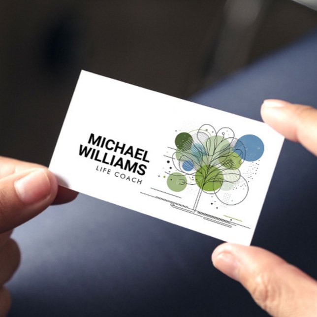 Retro Modern Minimalist Tree Life Coach Blue/Green Business Card (Creator Uploaded)