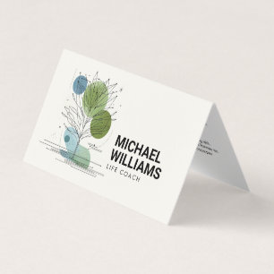 Retro Modern Minimalist Tree Life Coach Green/Blue Business Card