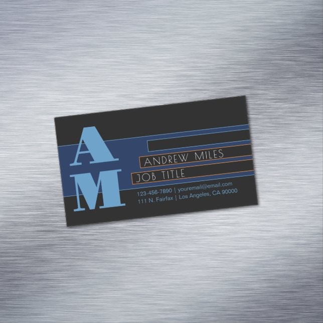 Retro-modern Monogram & Editable Shapes & Colors Business Card Magnet (In Situ)