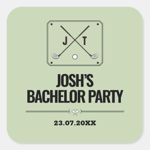 Retro Modern Monogram Golf Outing Bachelor Party Square Sticker