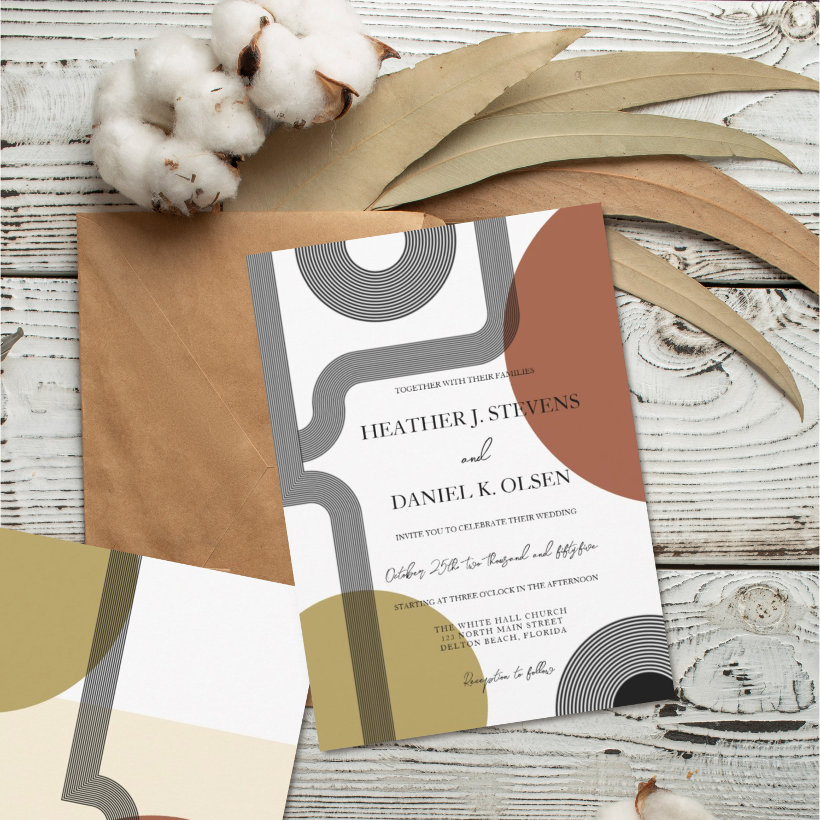 Retro Modern Mustard Terracotta Abstract Wedding Invitation (Creator Uploaded)