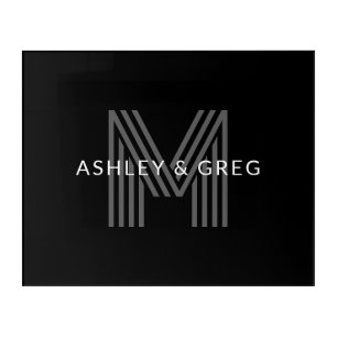 Retro Modern Name/s Editable Monogram Black & Gray Acrylic Print