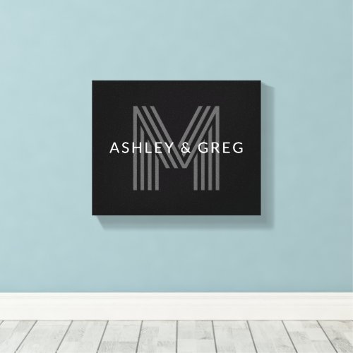 Retro Modern Names Editable Monogram Black  Gray Canvas Print