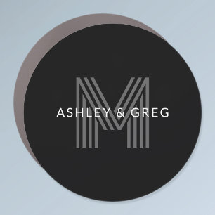 Retro Modern Name/s Editable Monogram Black & Gray Car Magnet