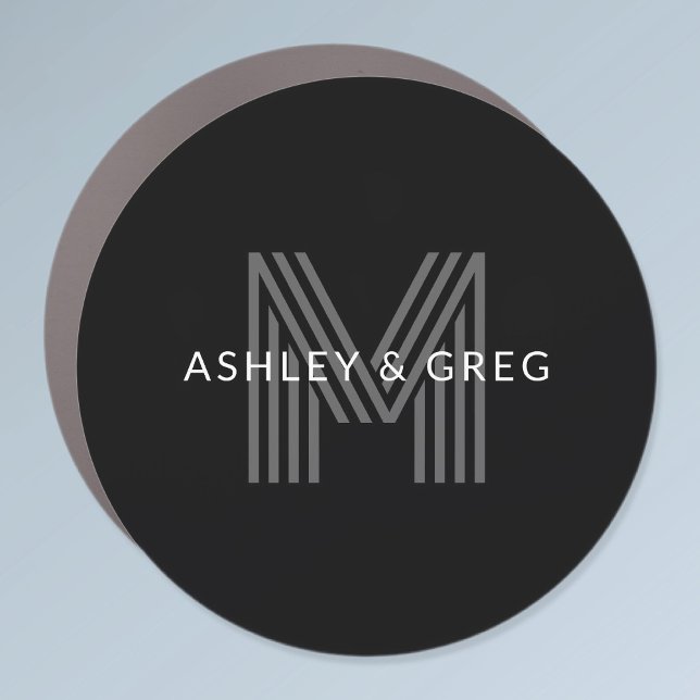 Retro Modern Name/s Editable Monogram Black & Gray Car Magnet (Creator Uploaded)