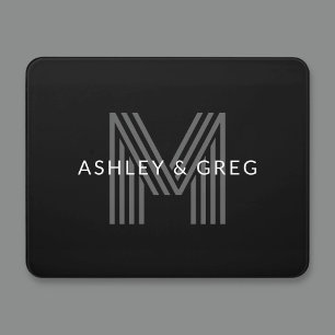 Retro Modern Name/s Editable Monogram Black & Gray Door Sign