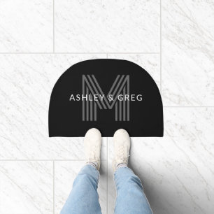 Retro Modern Name/s Editable Monogram Black & Gray Doormat