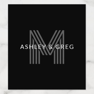 Retro Modern Name/s Editable Monogram Black & Gray Envelope Liner