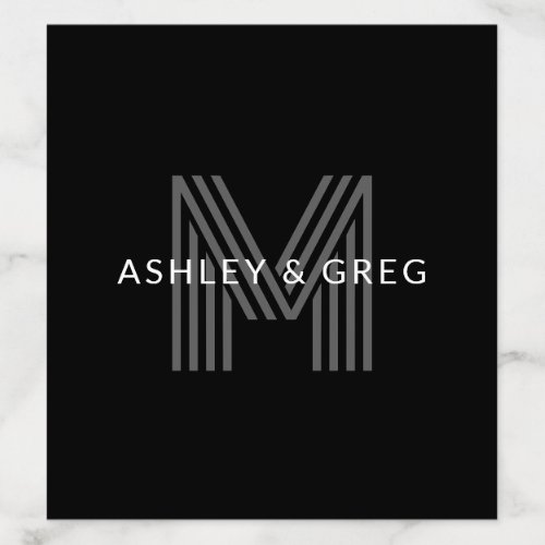 Retro Modern Names Editable Monogram Black  Gray Envelope Liner