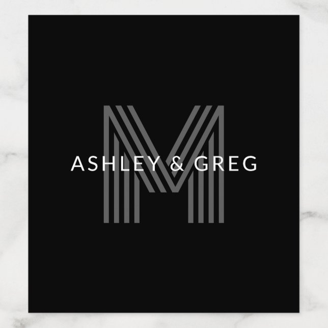 Retro Modern Name/s Editable Monogram Black & Gray Envelope Liner (Design)