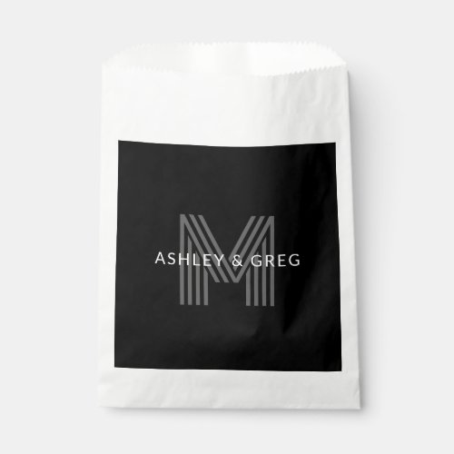 Retro Modern Names Editable Monogram Black  Gray Favor Bag