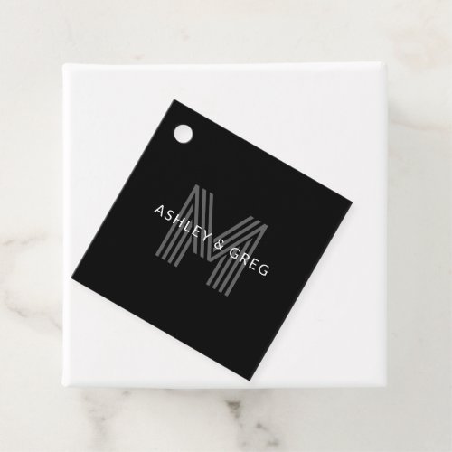 Retro Modern Names Editable Monogram Black  Gray Favor Tags