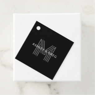 Retro Modern Name/s Editable Monogram Black & Gray Favor Tags