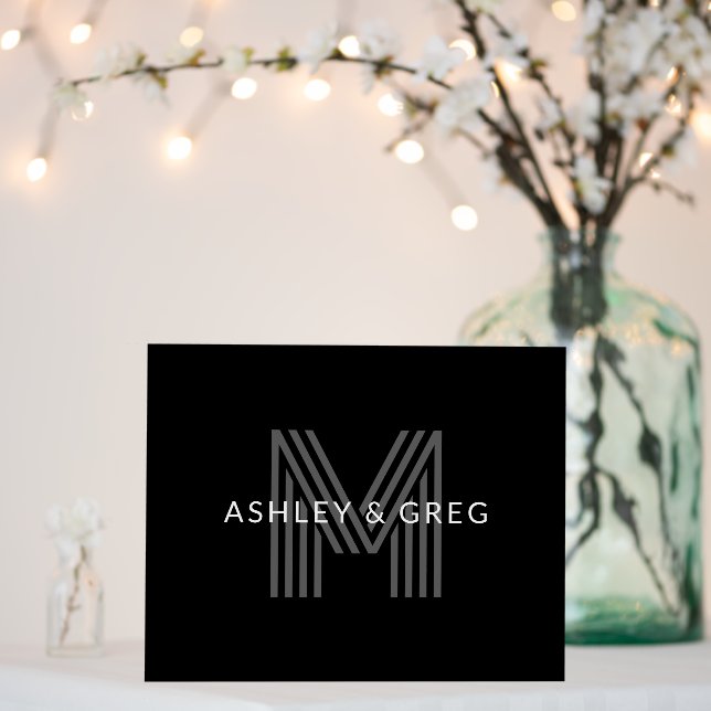 Retro Modern Name/s Editable Monogram Black & Gray Foam Board (In Situ (Wedding))