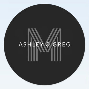 Retro Modern Name/s Editable Monogram Black & Gray Labels