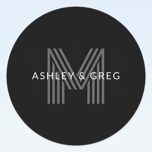 Retro Modern Name/s Editable Monogram Black & Gray Labels (Creator Uploaded)