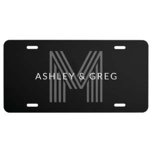 Retro Modern Name/s Editable Monogram Black & Gray License Plate