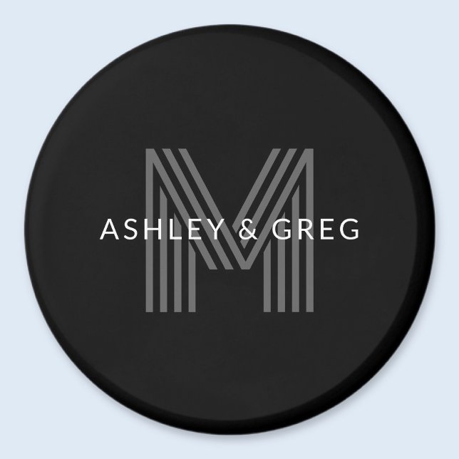Retro Modern Name/s Editable Monogram Black & Gray Magnet (Creator Uploaded)