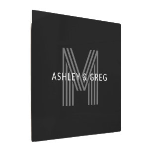 Retro Modern Name/s Editable Monogram Black & Gray Metal Print