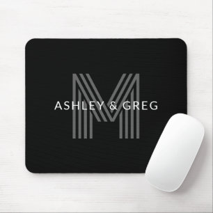 Retro Modern Name/s Editable Monogram Black & Gray Mouse Pad
