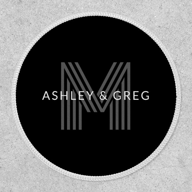 Retro Modern Name/s Editable Monogram Black & Gray Patch (Front)
