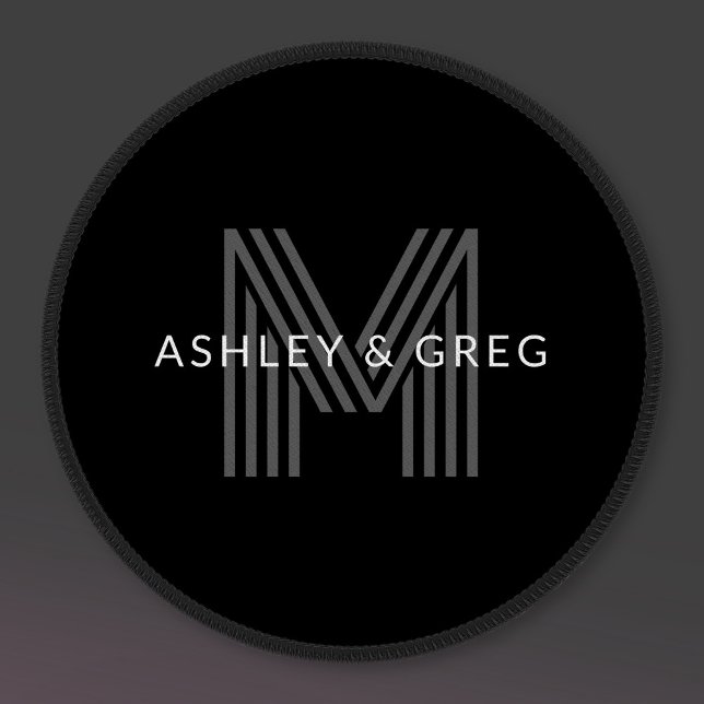 Retro Modern Name/s Editable Monogram Black & Gray Patch (Creator Uploaded)