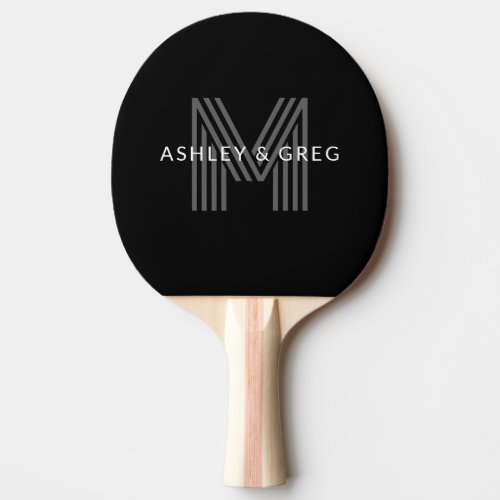 Retro Modern Names Editable Monogram Black  Gray Ping Pong Paddle