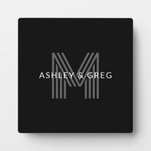 Retro Modern Name/s Editable Monogram Black & Gray Plaque