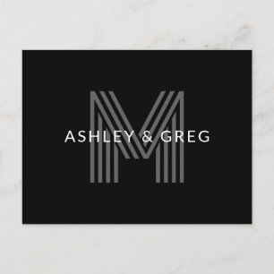 Retro Modern Name/s Editable Monogram Black & Gray Postcard