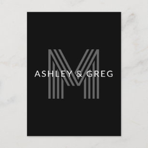 Retro Modern Name/s Editable Monogram Black & Gray Postcard