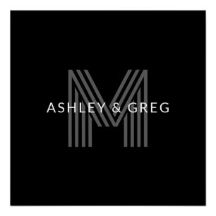 Retro Modern Name/s Editable Monogram Black & Gray Poster
