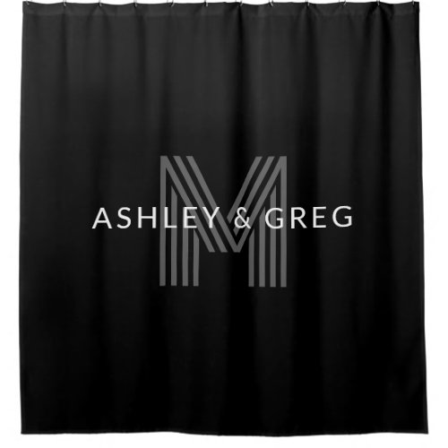 Retro Modern Names Editable Monogram Black  Gray Shower Curtain