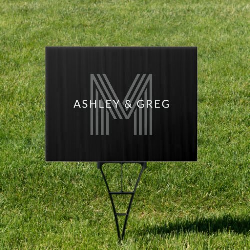 Retro Modern Names Editable Monogram Black  Gray Sign