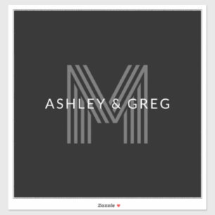 Retro Modern Name/s Editable Monogram Black & Gray Sticker