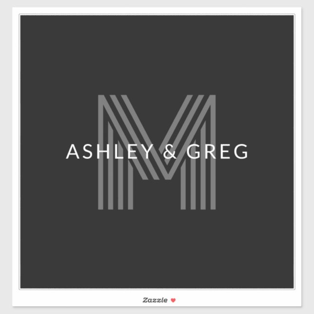 Retro Modern Name/s Editable Monogram Black & Gray Sticker (Sheet)