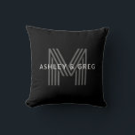 Retro Modern Name/s Editable Monogram Black & Gray Throw Pillow<br><div class="desc">Stylish customizable retro-modern monogram,  edit as you wish!</div>