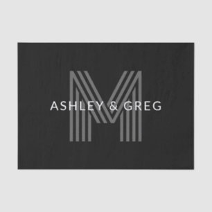 Retro Modern Name/s Editable Monogram Black & Gray Tissue Paper