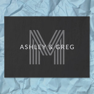 Retro Modern Name/s Editable Monogram Black & Gray Tissue Paper