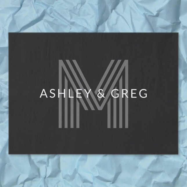 Retro Modern Name/s Editable Monogram Black & Gray Tissue Paper (Creator Uploaded)