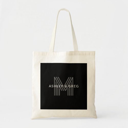 Retro Modern Names Editable Monogram Black  Gray Tote Bag