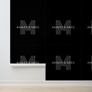 Retro Modern Name/s Editable Monogram Black & Gray Wallpaper