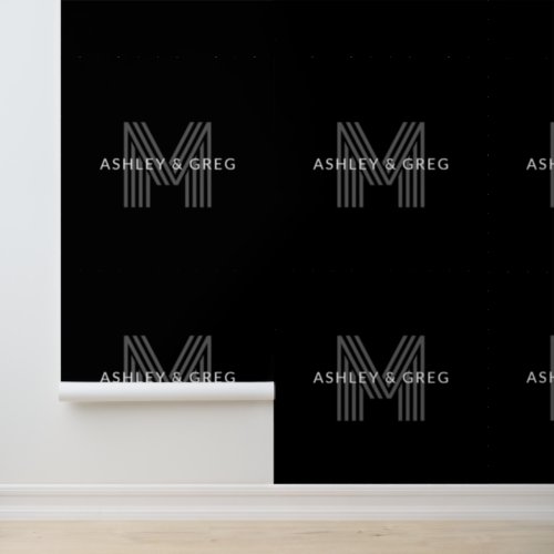 Retro Modern Names Editable Monogram Black  Gray Wallpaper