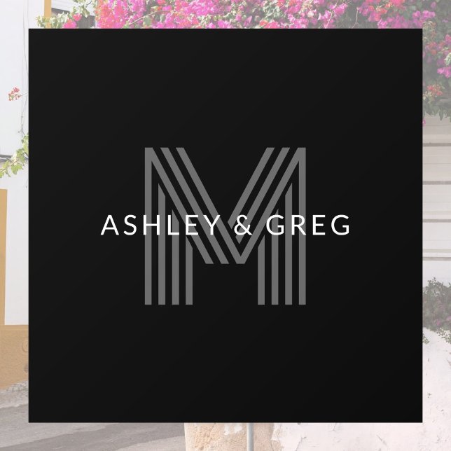 Retro Modern Name/s Editable Monogram Black & Gray Window Cling (Creator Uploaded)