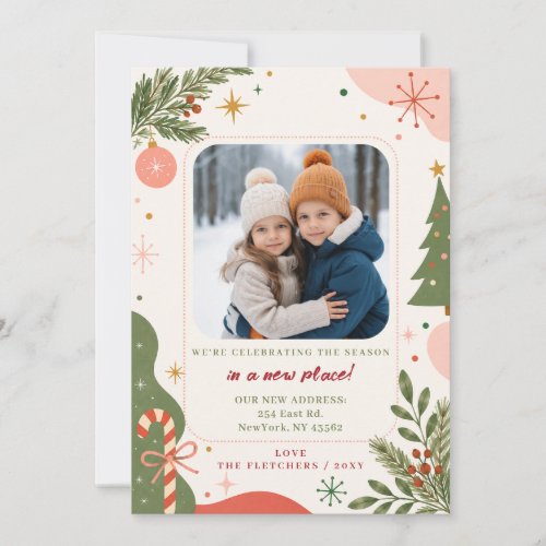 Retro Modern New Home for Holidays Photo Moving Holiday Card