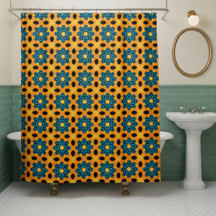 Retro Modern Orange And Blue Shower Curtain
