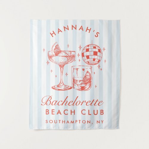 Retro Modern Orange & Blue Stripes Bachelorette Tapestry